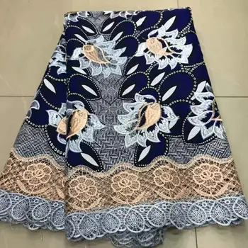 

New coming batik wax lace cloth embroidery African real wax cloth with cord lace for party dress ZQL8(6yards/lot)