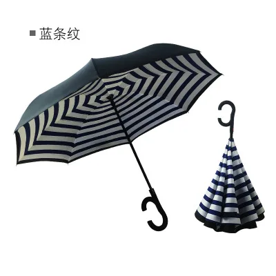 Man Umbrellas C Handle Windproof Women Sun and Rain invertido Paraguas Parapluie Reverse Umbrella Inverted Anti UV Umbrella - Цвет: blue stip