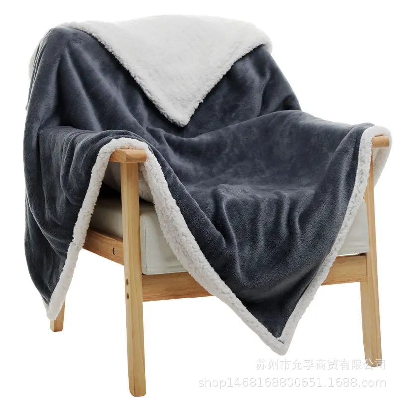 80X120cm 2 layers winter thick sherpa kids bed spread band edge baby blanket toddler quilt minky super soft furry child blanket - Цвет: grey