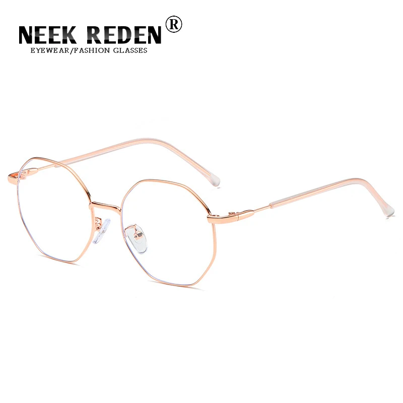 GOLD High Quality Anti Blue Light Octagonal Glasses Frames Retro Men Metal Frame No Degree Flat Eyeglasses Women Decorative Eyewear - Цвет оправы: GOLD