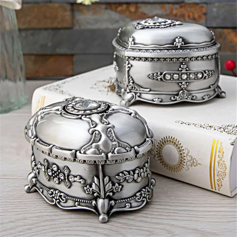 Metal Heart-shaped Women's Jewelry Box Vintage Exquisite Stone Inlaid Jewelry Storage Box For Wedding Rings Birthday Gift