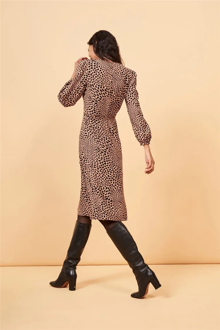 Новое осеннее платье из вискозы с леопардовым принтом в европейском и американском стиле