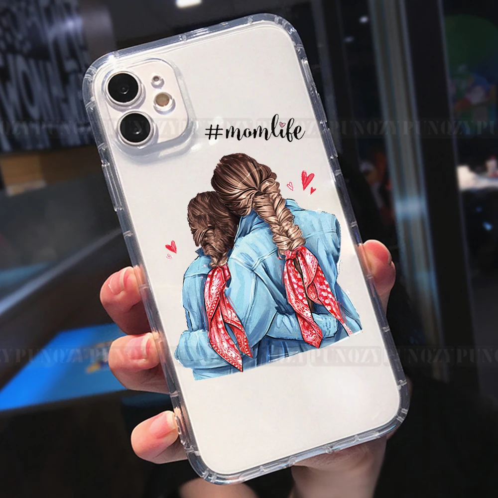 Cute girl Super MoM Baby Phone Case For iPhone 12 PRO 13 pro max XR 11 PRO MAX 8 7 6 plus XS MAX Father's Day Love Soft TPU Case