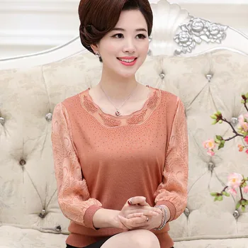 

New mother's spring summer half sleeve T-shirt middle aged women's thin knitwear middle aged bottoming top sweater