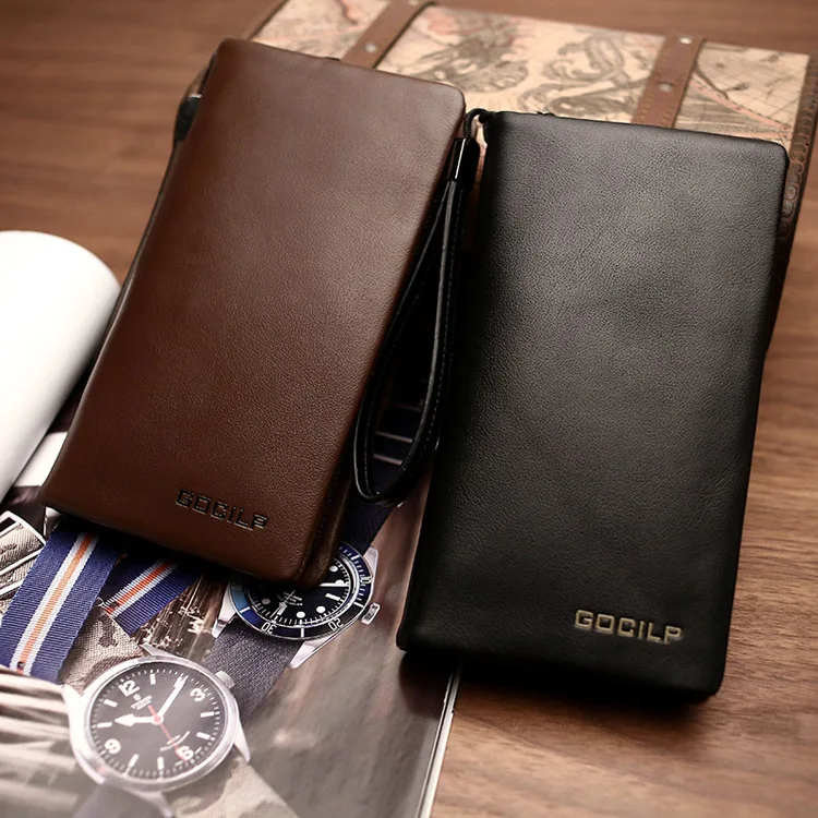 

Brand Genuine Product Genuine Leather Men Multi-functional Large Capacity Handbag Full-grain Leather Single Zipper Business Wall