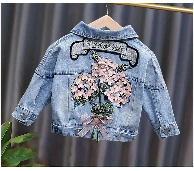 Spring Autumn Kids Denim Jackets for Girls Baby New Flower Embroidery Coats Fashion Children Outwear Ripped Jeans Jackets 1-5Y A