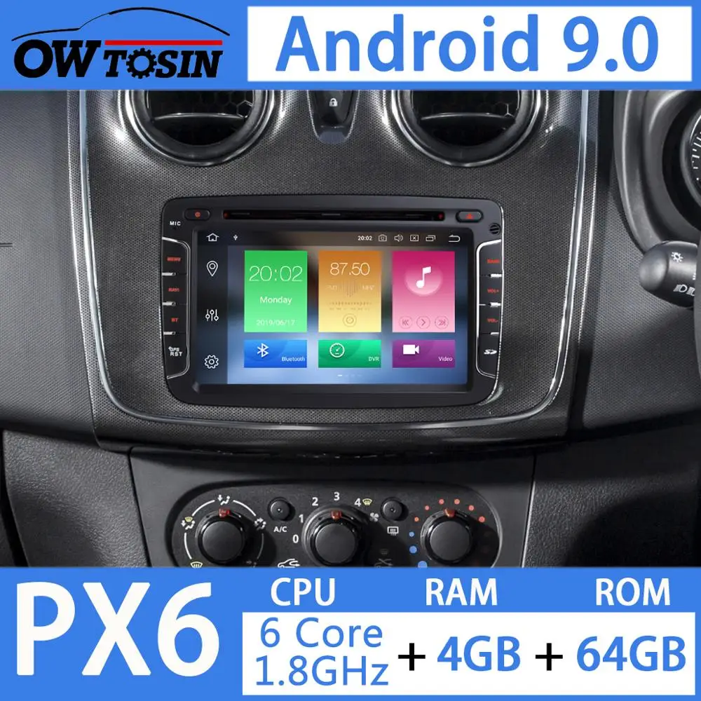 Android 9,0 PX6 4G+ 64G Автомобильный мультимедиа для Dacia Sandero Duster Renault Captur Lada Xray 2 Logan GSP радио головное устройство DSP CarPlay
