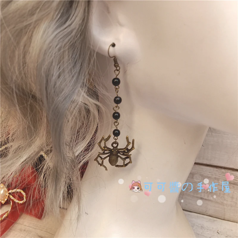 Ear Clips Японская ручная работа темно-Готическая розовая заколка для волос Хэллоуин Лолита жесткий головной убор для девочек панк кружевная заколка для волос KC Заколка-шляпка украшения для волос Косплей - Цвет: Ear Clips