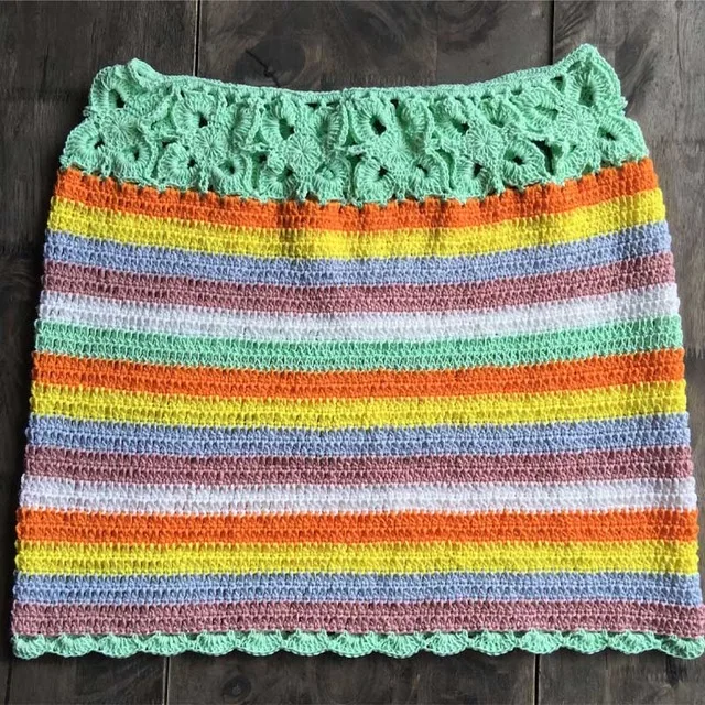 Радужные BOHO винтажные Мини юбки крючком Сексуальная Пляжная одежда цветочные кружевные купальные костюмы ручной работы Женская юбка полосатая летняя хлопковая - Цвет: 1