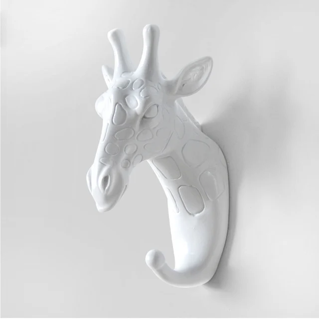 White Giraffe Head Креативные 3D крючки для стены украшения животных двери крючки декоративные крючки для одежды полимерные крючки олень носорог слон жираф лошадь декорации - Цвет: White Giraffe Head