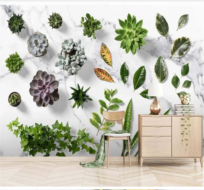 

xuesu Customized 8d wallpaper Nordic style small fresh green leaves tropical plants background wall covering