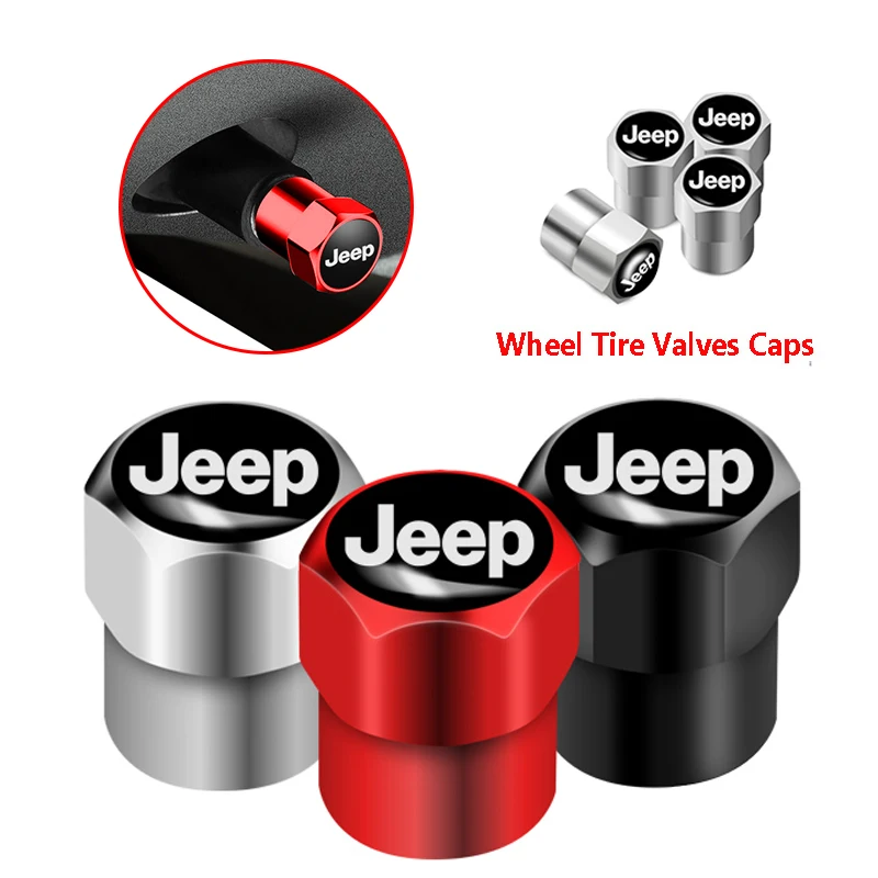 4Pcs Car Wheel Tire Valves Tyre Stem Air Caps Case For Jeep Cherokee Compass Patriot Renegade Rubicon Wrangler Accessories | Автомобили и