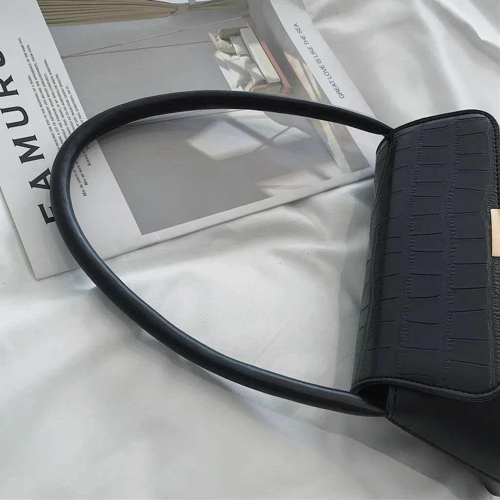 Маленькие женские сумочки из искусственной кожи аллигатора, Осенний модный замок, белая Повседневная сумка на плечо, женские сумки, женская сумочка-багет