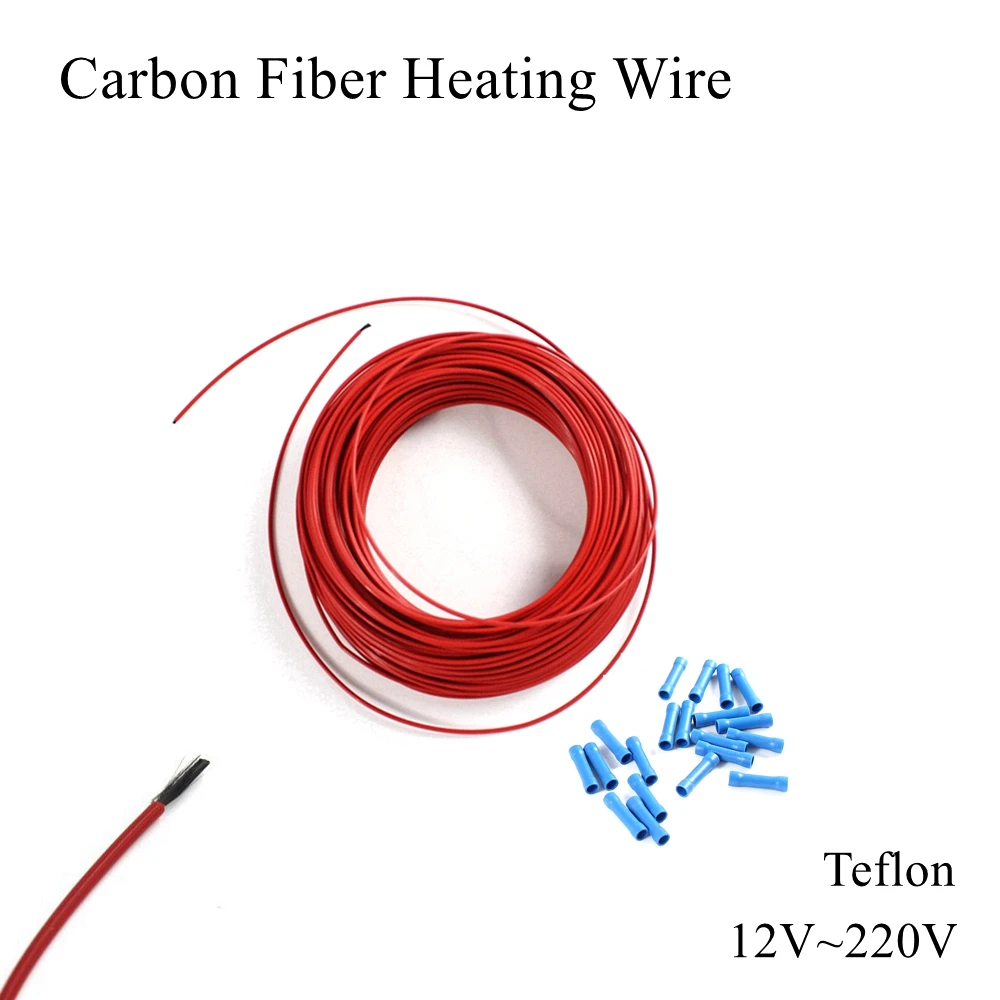 

Teflo PTFE Sheath Carbon Fiber Heating Wire Cable Infrared Freeze Water Pipe Frost Warm Underfloor Floor Sewer 12V 110V 220V 10m