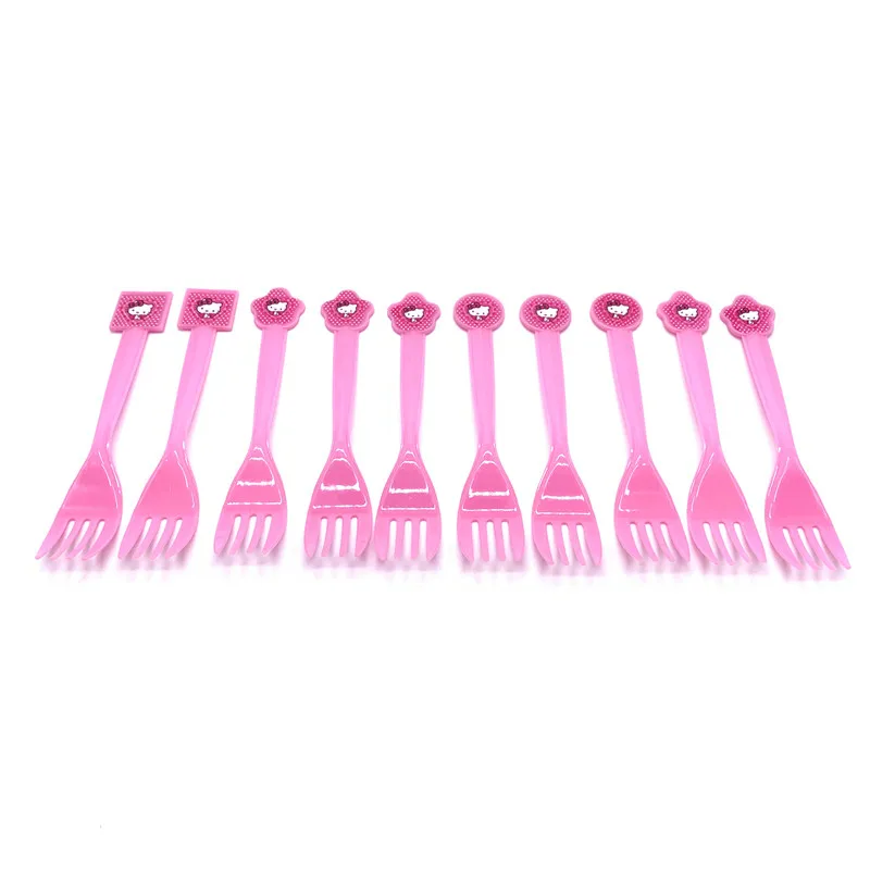 Forks-10pcs 1 шт., розовый рисунок hello kitty, 108*180 см, для украшения дня рождения, Детские вечерние принадлежности, одноразовая посуда, скатерть для душа ребенка - Цвет: Forks-10pcs