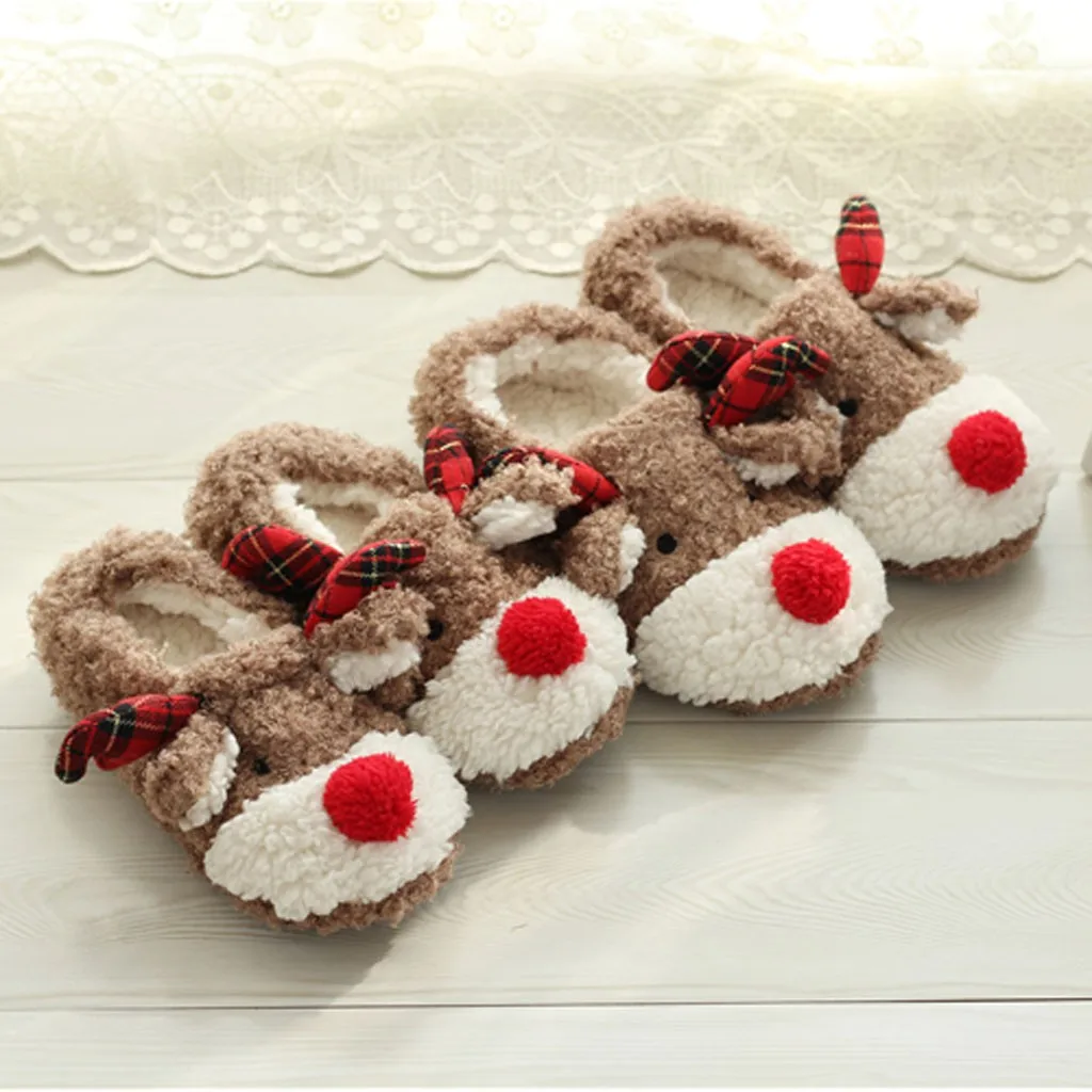 Christmas Winter Warm Home Slipper Indoor Home Cute Animal Soft Plush Ball House Slippers Women Interior Cotton Shoe Plus Size