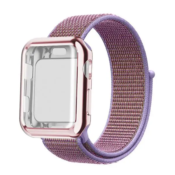 Ремешок для часов для apple Watch полосы спортивный бесшовный correa apple watch 4 3 наручных часов iwatch, ремешок 38 мм 42-44/40 мм нейлоновый браслет+ чехол для часов - Цвет ремешка: NEW Lilac