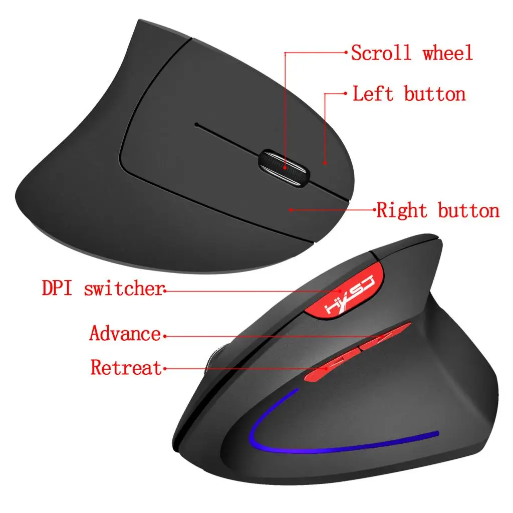Ergonomics Vertical Gaming Wired Mouse 6 Buttons 2400 DPI Optical RGB Wireless Right Hand Mice For PC Laptop Computer Mouse