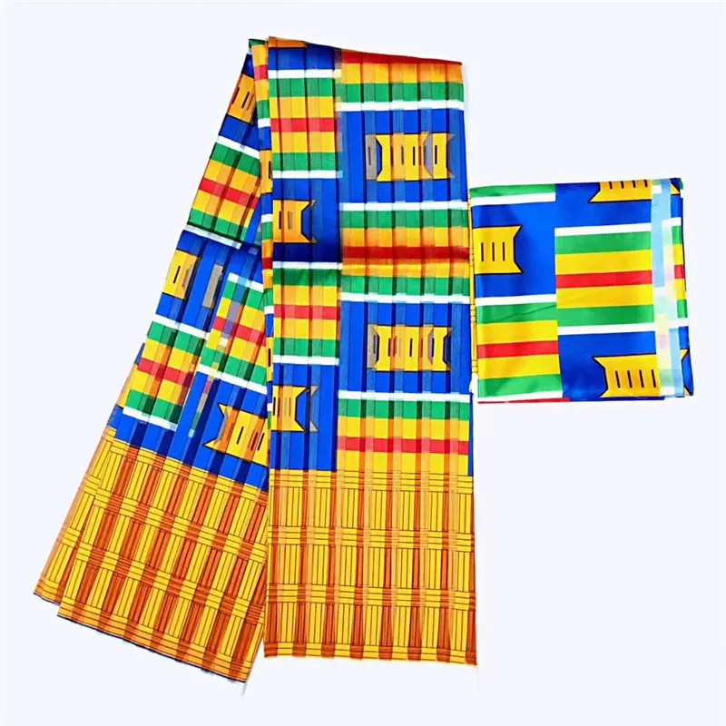 

Hot selling satin silk fabric 4+2 yards/lot colorfast Nigrian design African wax pattern satin silk fabric for clothing TJ1110