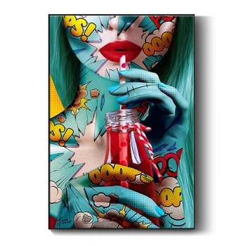 

Graffiti Street Art Sexy Woman Canvas Paintings on The Wall Drinking Girl Posters Wall Art Pictures House Home Decor Cuadros