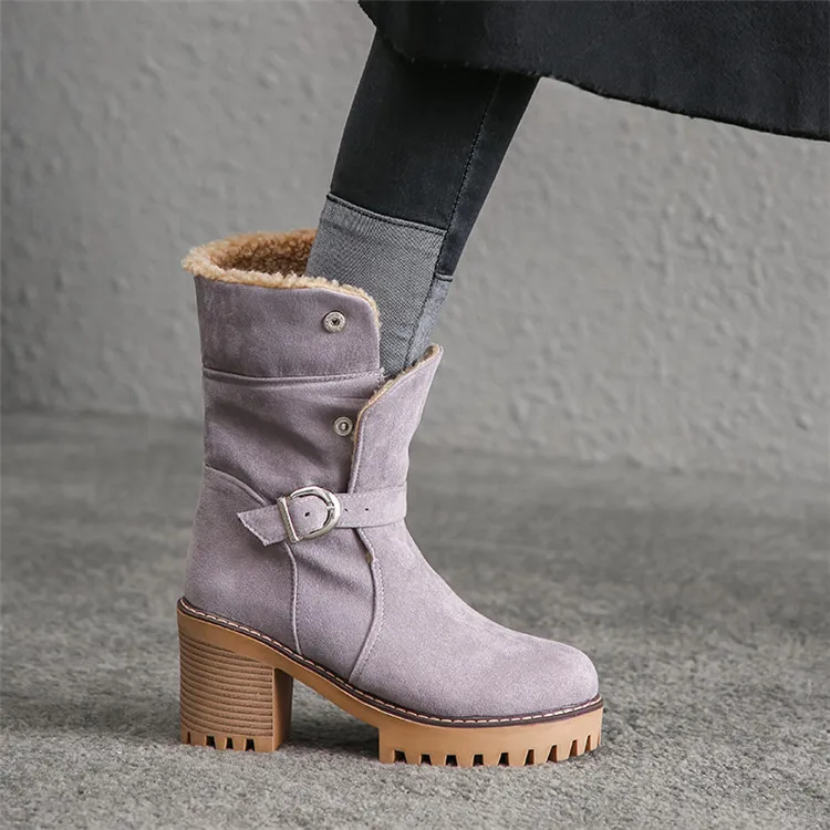 New Women Boots Winter Outdoor Keep Warm Fur Boots Platform Women's Snow Boots Thick heel with round head short boot