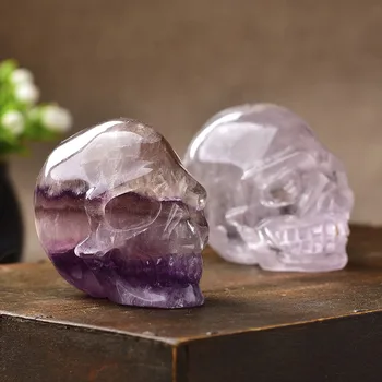 

1PC Natural Crystal Handmade Carved Skull Crafts high imitation Skeleton Halloween Decoration Props Party Bar Home Decor Statues