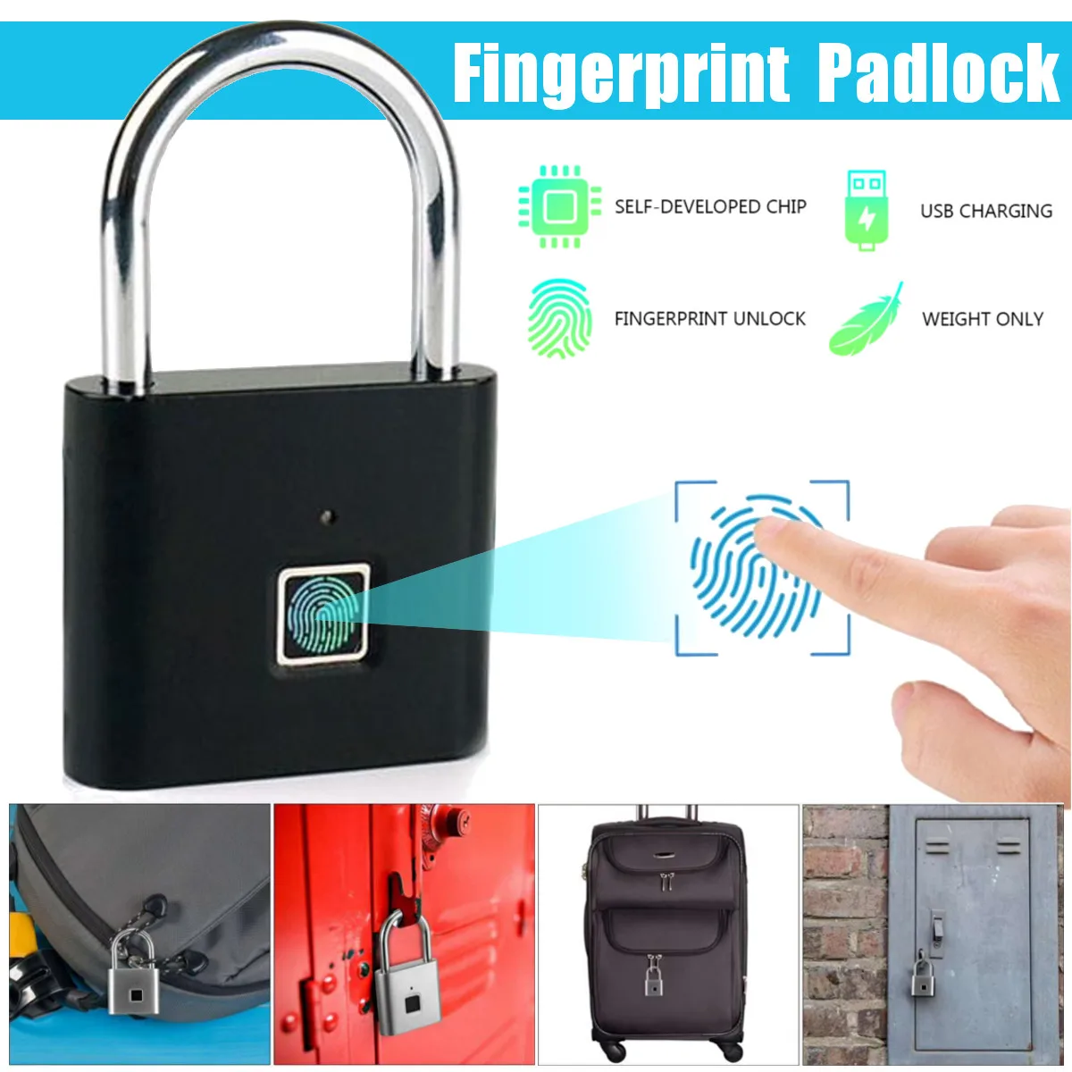 USB Rechargeable Smart Keyless Electronic Fingerprint Lock Home Anti-theft Safety Security padlock Door Luggage Case lock