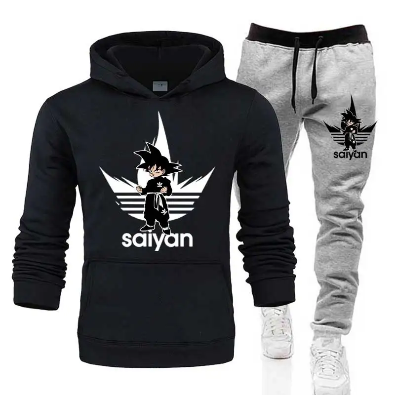 Темно-серый SAIYAN мужские наборы дропшиппинг толстовки+ брюки Harajuku оптом спортивные костюмы повседневные толстовки спортивный костюм спортивная одежда плюс 5XL - Цвет: Темно-серый