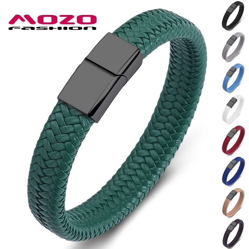 Mozo fashion подвеска зеленый плетеный кожаный браслет из черной нержавеющей магнитный браслет со стальными элементами модные женские туфли браслеты 161