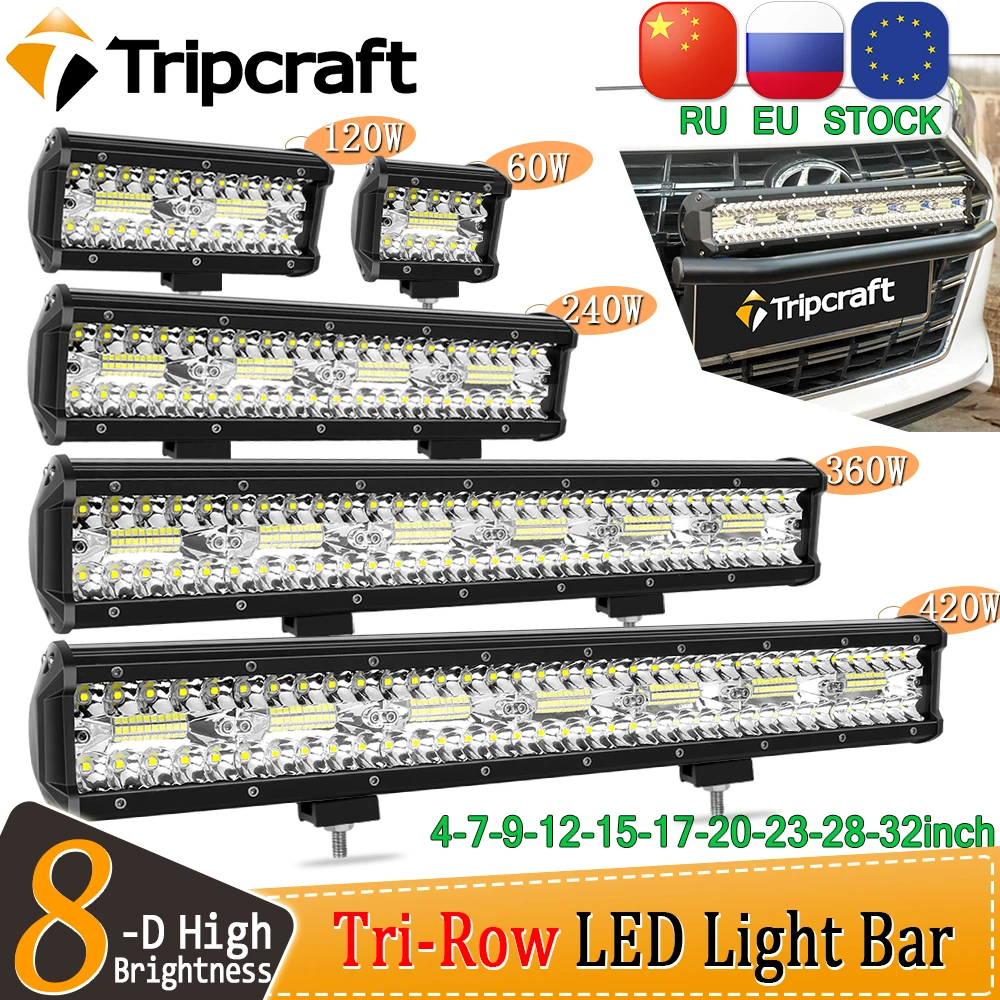 Tripcraft 3Rows LED Bar 4-32 inch Light combo beam Work for Car Tractor Boat OffRoad 4x4 Truck SUV ATV 12V 24V | Автомобили и