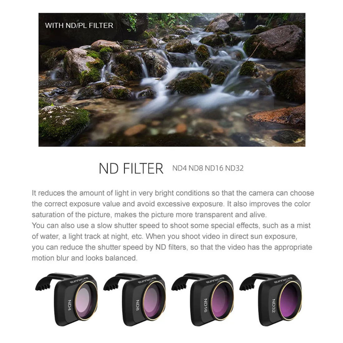 Sunnylife 4 шт. ND4 ND8 ND16 ND32 фильтры для объектива камеры для DJI Mavic Mini Drone