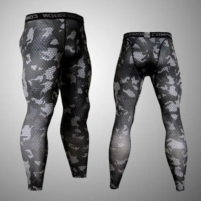 running pants 1 Мужская брендовая одежда Армейский Камуфляж термобелье спортивный костюм комплект Кроссфит фитнес рубашка мужские леггинсы 2 шт рашгарда ММА - Цвет: running pants 1