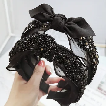 

MISHE 013 Women Knot Headbands Girls lace Hairband Lady Handmade Rhinestone Hair Accessories Wide Hair Band Headwear