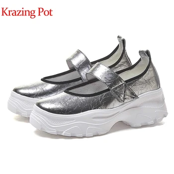 

Krazing pot new special cow leather platform sneaker round toe hook loop preppy style limited customization vulcanized shoes L18