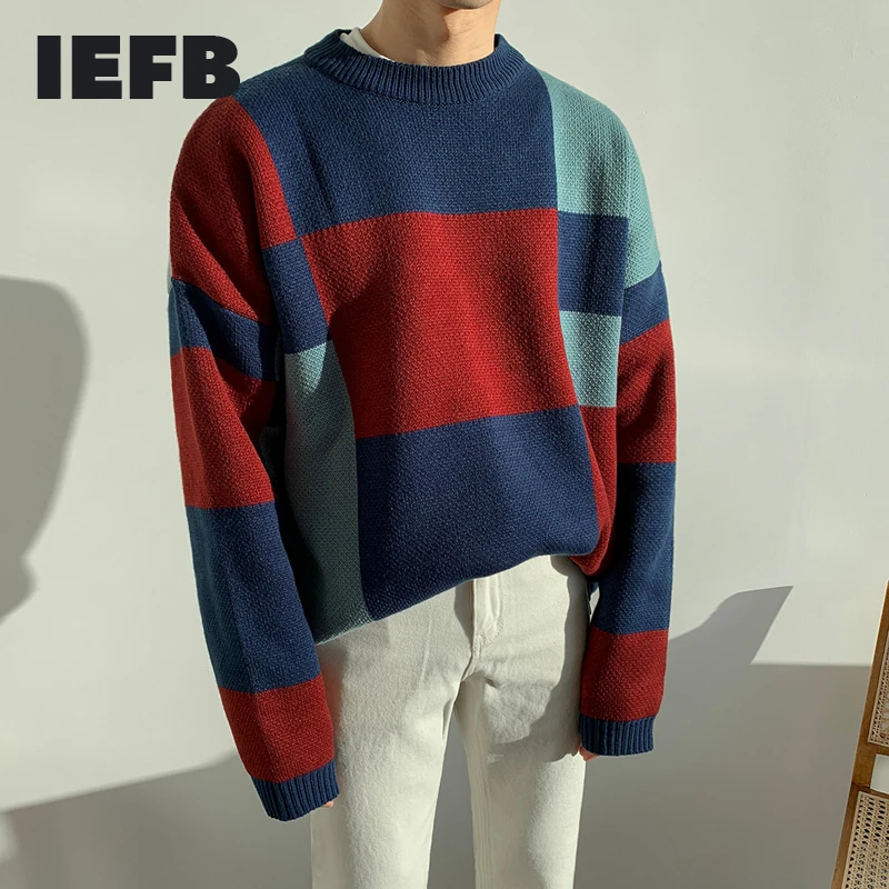 Loose Couple Sweater Iefb/mens Kintted Thickened Winter Korean-Fashion Autumn Wear Plaid