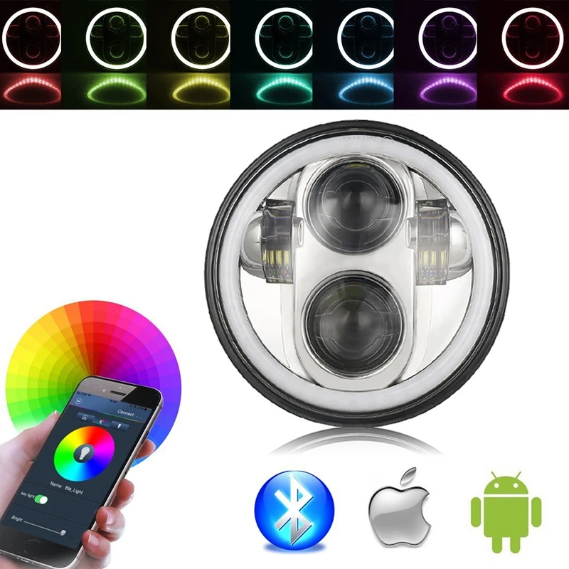 5 3/4 75 &quotRGB гало светодиодная фара с DRL мотоциклетный налобный фонарь для улицы Боб