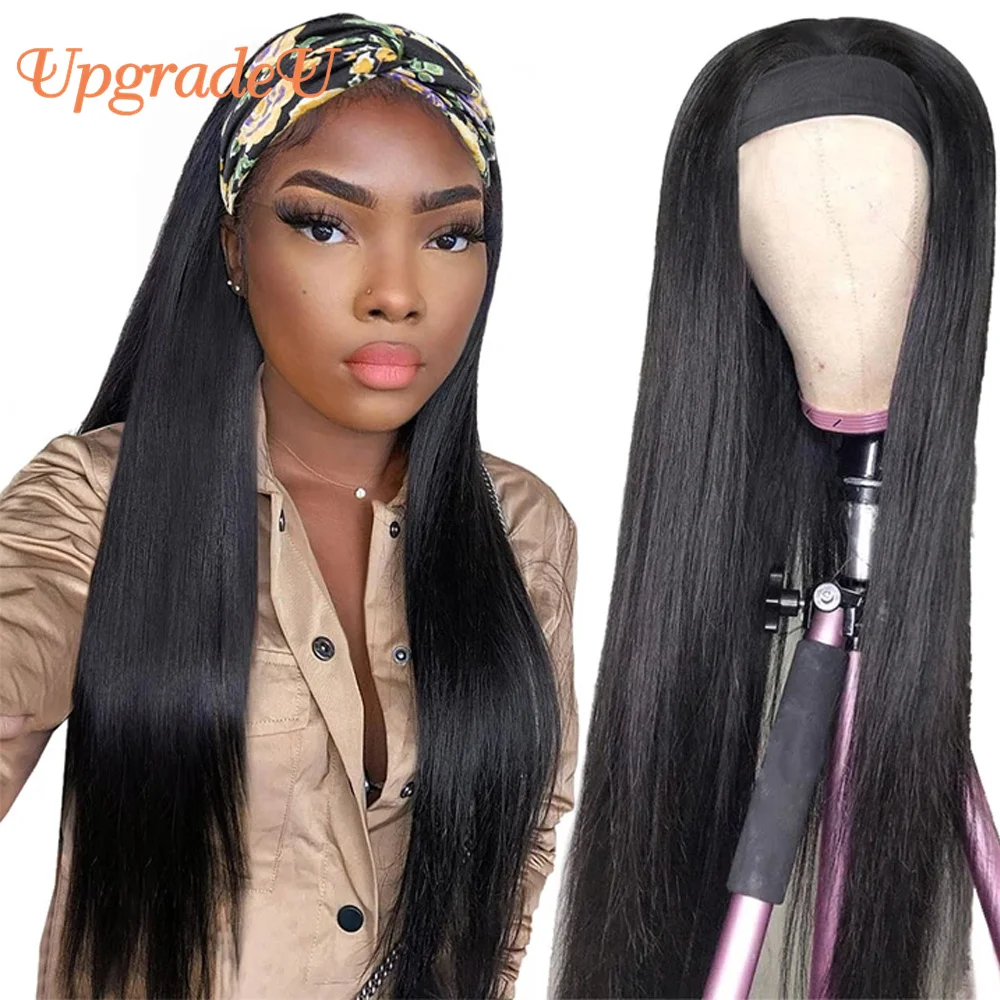 Upgradeu Straight Headband Wig Human Hair Wigs Easy Half Wig Brazilian