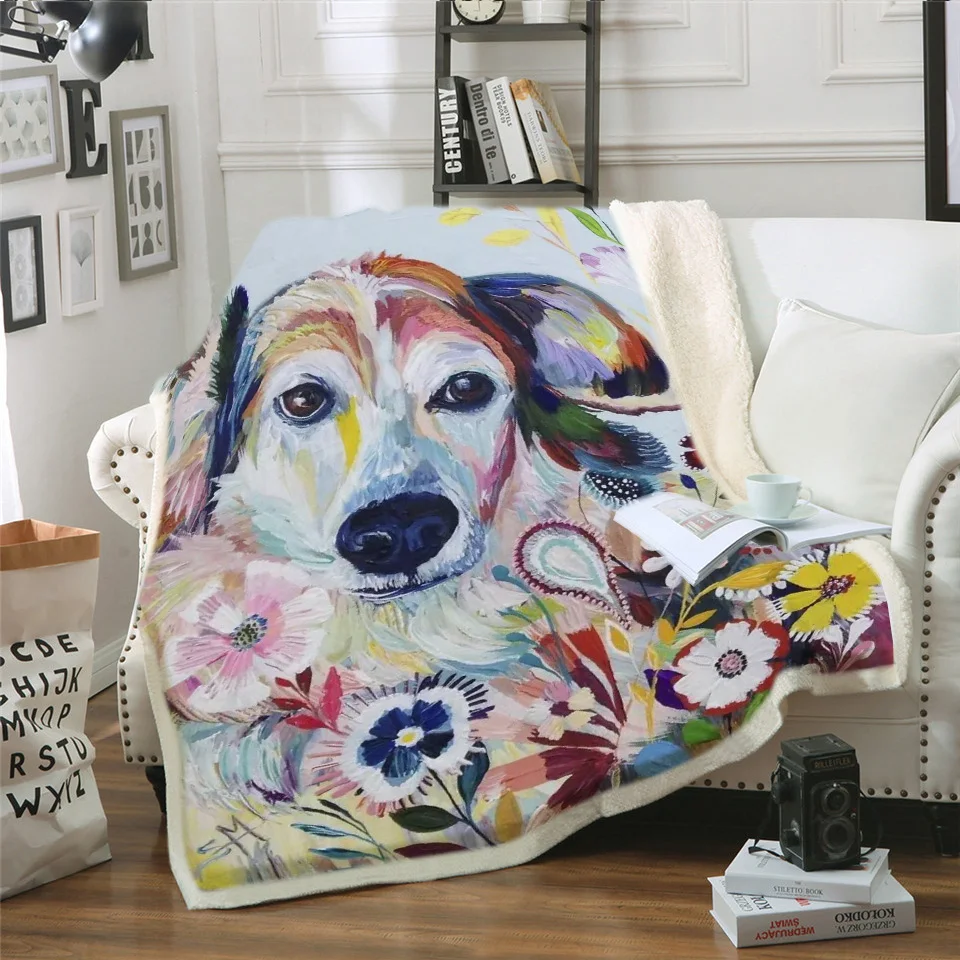 

Custom 3D Dog Throw Blanket on Bed 3D Animal Dog Plush Sherpa Blanket Bulldog Bedspread Cracked Bricks Wall Thin Quilt