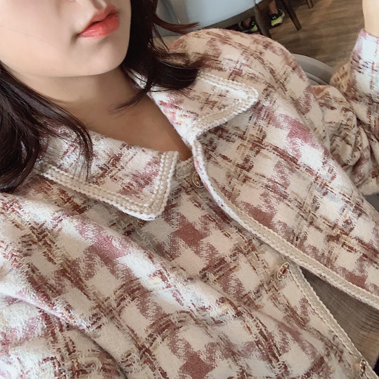 Mishow Winter Vintage Lady Plaid Woolen Jacket Women Fashion Lapel single breasted Thick Coat Tops MX19D9548
