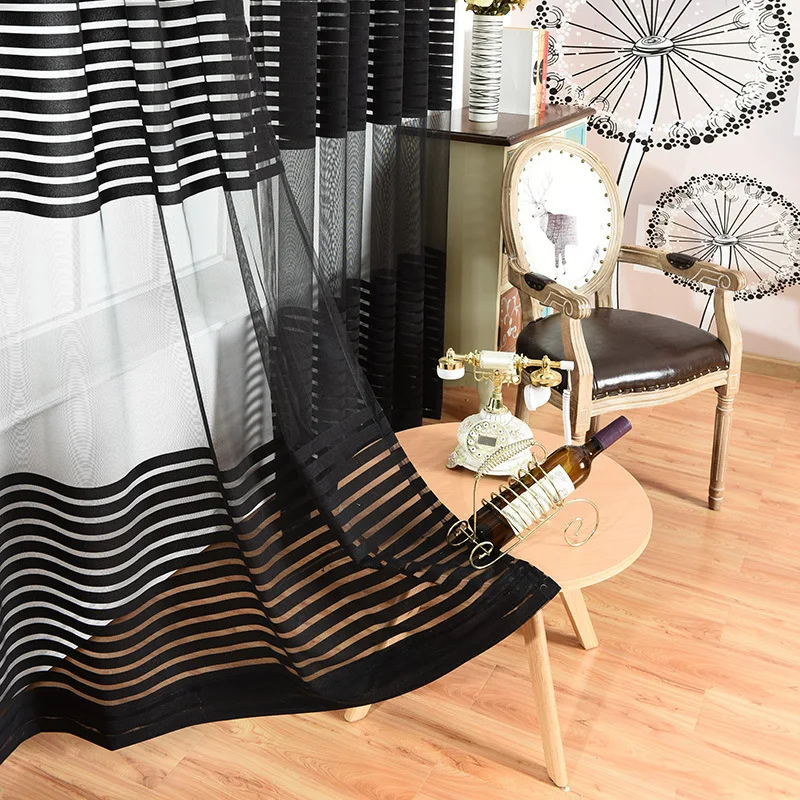 Stripes Black thick tulle curtains for living room bedroom sheer curtain for window treatment home decoration