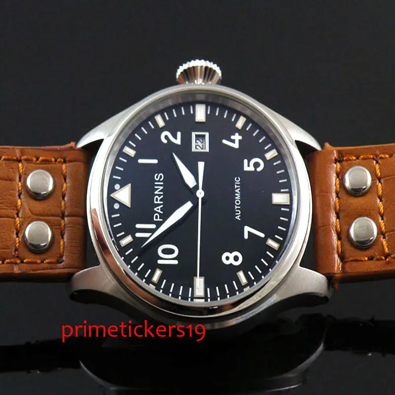 

PARNIS 47mm date black dial stainless steel case ST automatic movement men's watches