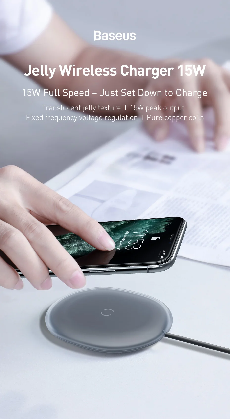 Baseus chargeur sans fil QI 15 w pour les mobiles et Airpods/pro-0