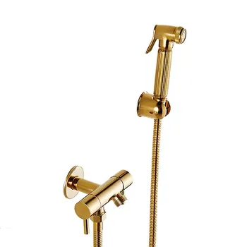 

Fashion Shower Head BathroomBrass Wall Mounted Gold Toilet Bidet Cold Hot Water Tap Bathroom Bidet Faucet Set