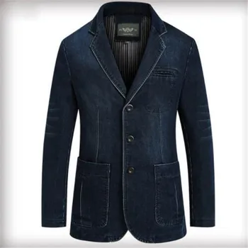 

2018 L-3XL Denim jacket men blazer Cotton Suits for men Cowboy blazer jeans jacket men jaqueta Brand-clothing Casual Jacket Suit