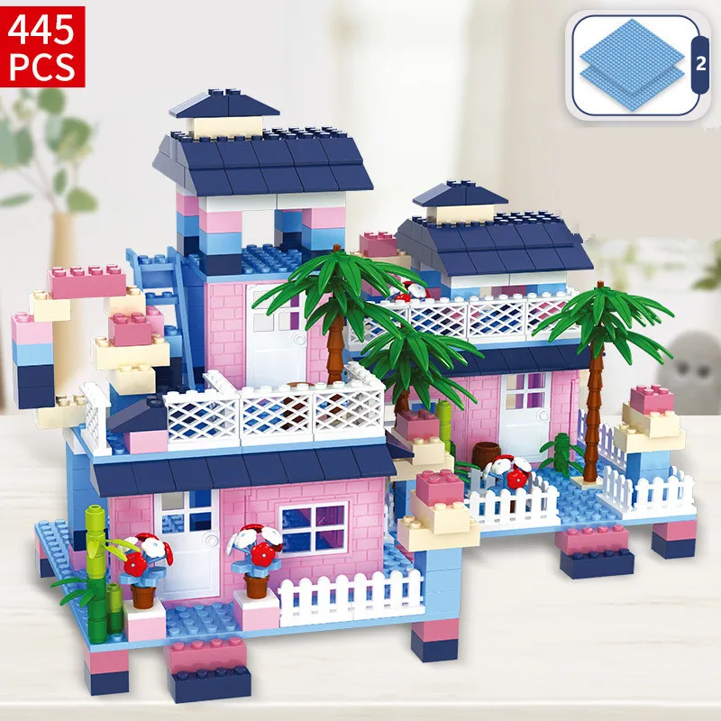 211Pcs-445Pcs City Villa Dream Castle Model Bricks House Slide Brinquedos Exquisite Villa Scene Friends Building Blocks Kids Toy