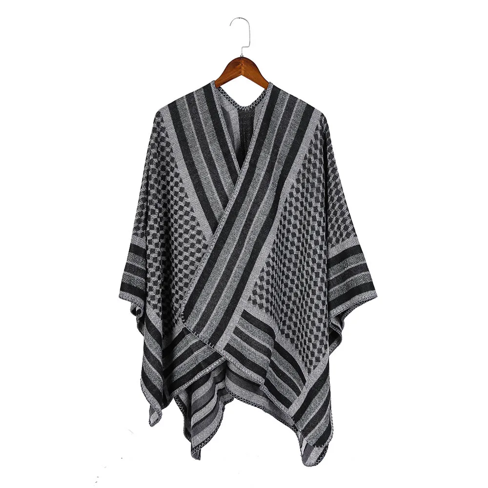 FS Elegant Thicken Winter Ponchos For Women Cape Cashmere Pashmina Shawl Lady Fashion Geometric Blanket Woman Scarf Red Foulard