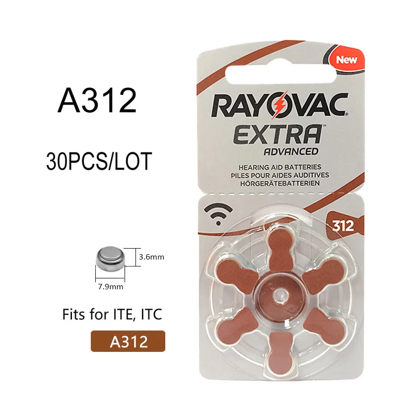 30 шт. Rayovac Экстра батареи слухового аппарата цинко-Воздушный аккумулятор A312 312A ZA312 312 PR41 S312 PR41 Аккумулятор для слухового аппарата A312