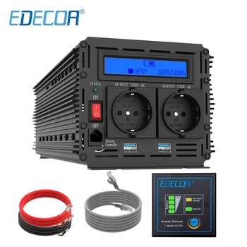 

EDECOA power inverter 3000W 6000W modified sine wave DC 12V AC 220V 230V with remote controller and 5V 2.1A USB LCD display