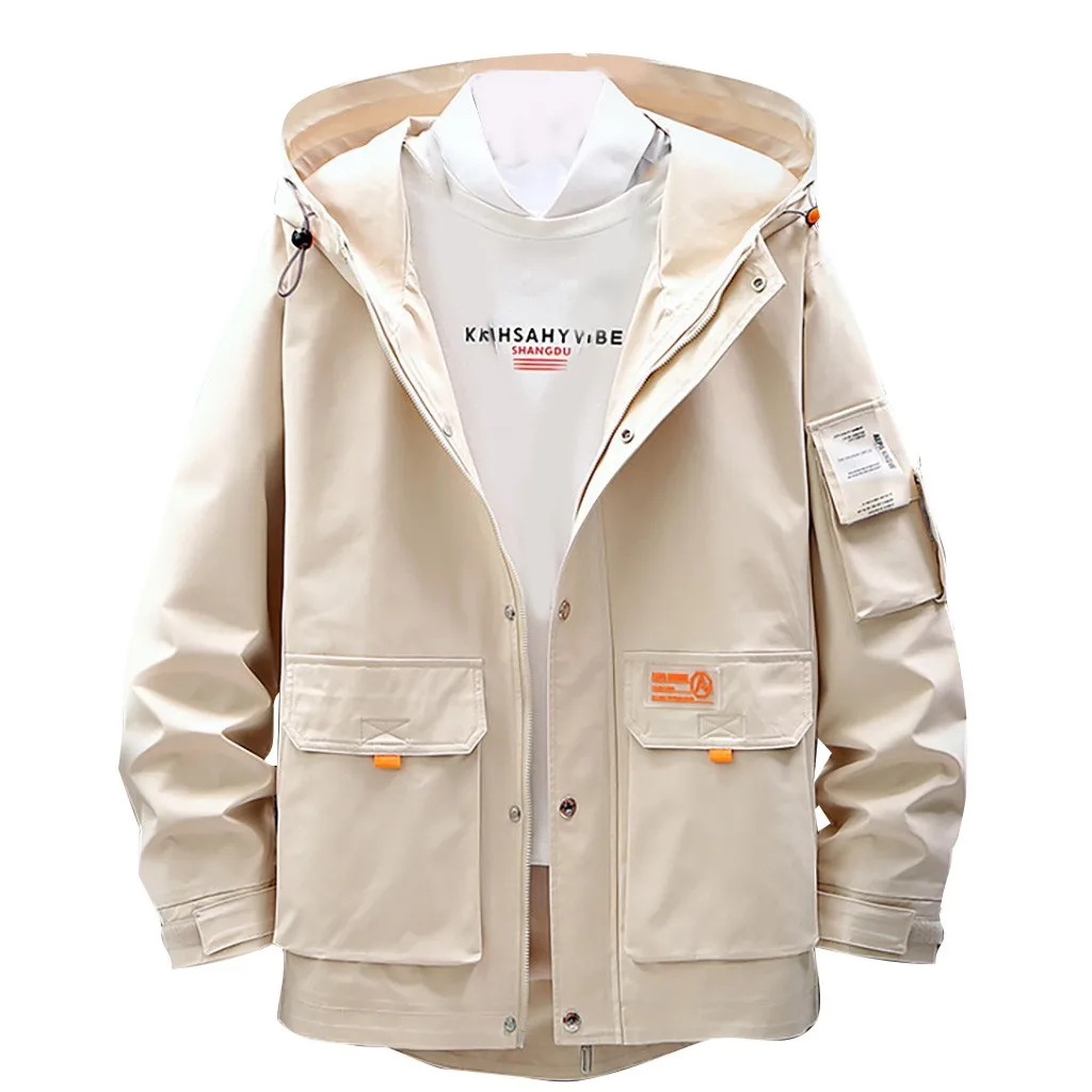 Хаки New Casual Men's Jackets With A Zipper Autumn Spring Casual Fashion Yellow Hoodies Outwear Tops Coat Thin Jaqueta Masculino - Цвет: Хаки