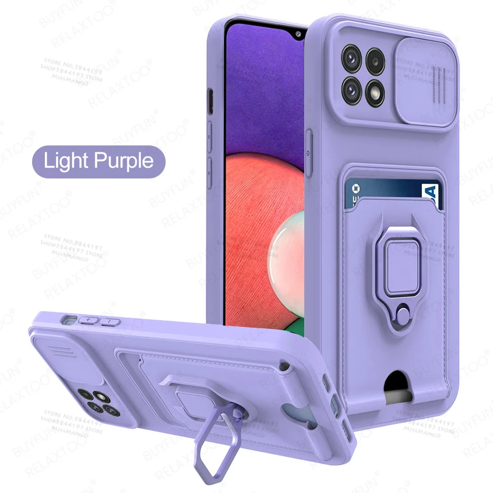 Slide Camera Lens Protection Case For Samsung Galaxy A22 5G Card Slot Stand Holder Magnetic Cover For Samsung Samsun A 22 22A kawaii samsung phone cases